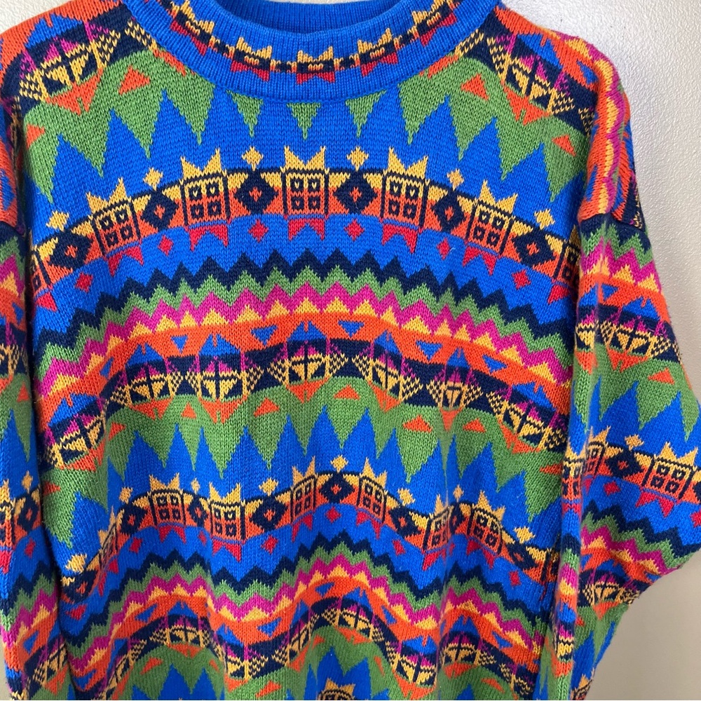 Vintage B.G. Basics Colorful Print Grandpa Sweater Men's Large